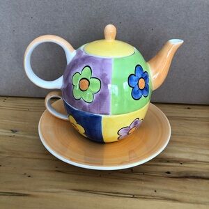 CanHome Colourful Floral Teapot for One Set